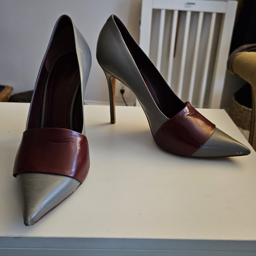 Celine Gray and Burgundy Leather Women's Dorsay Heels